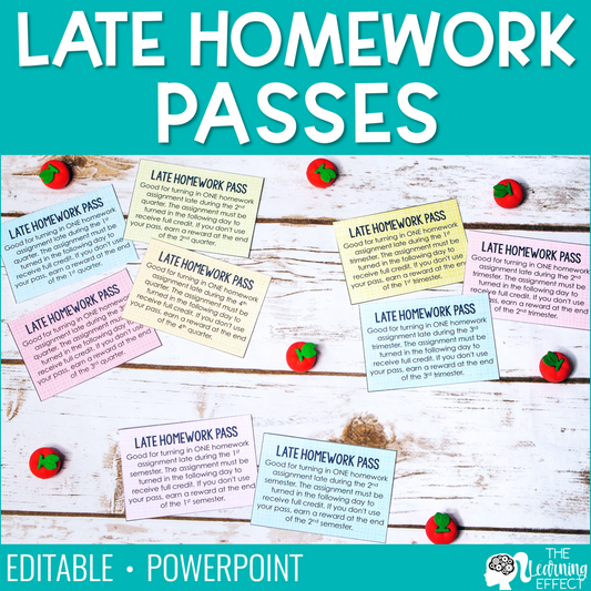 Late Missing Homework Passes Editable | Student Classroom Management Incentive