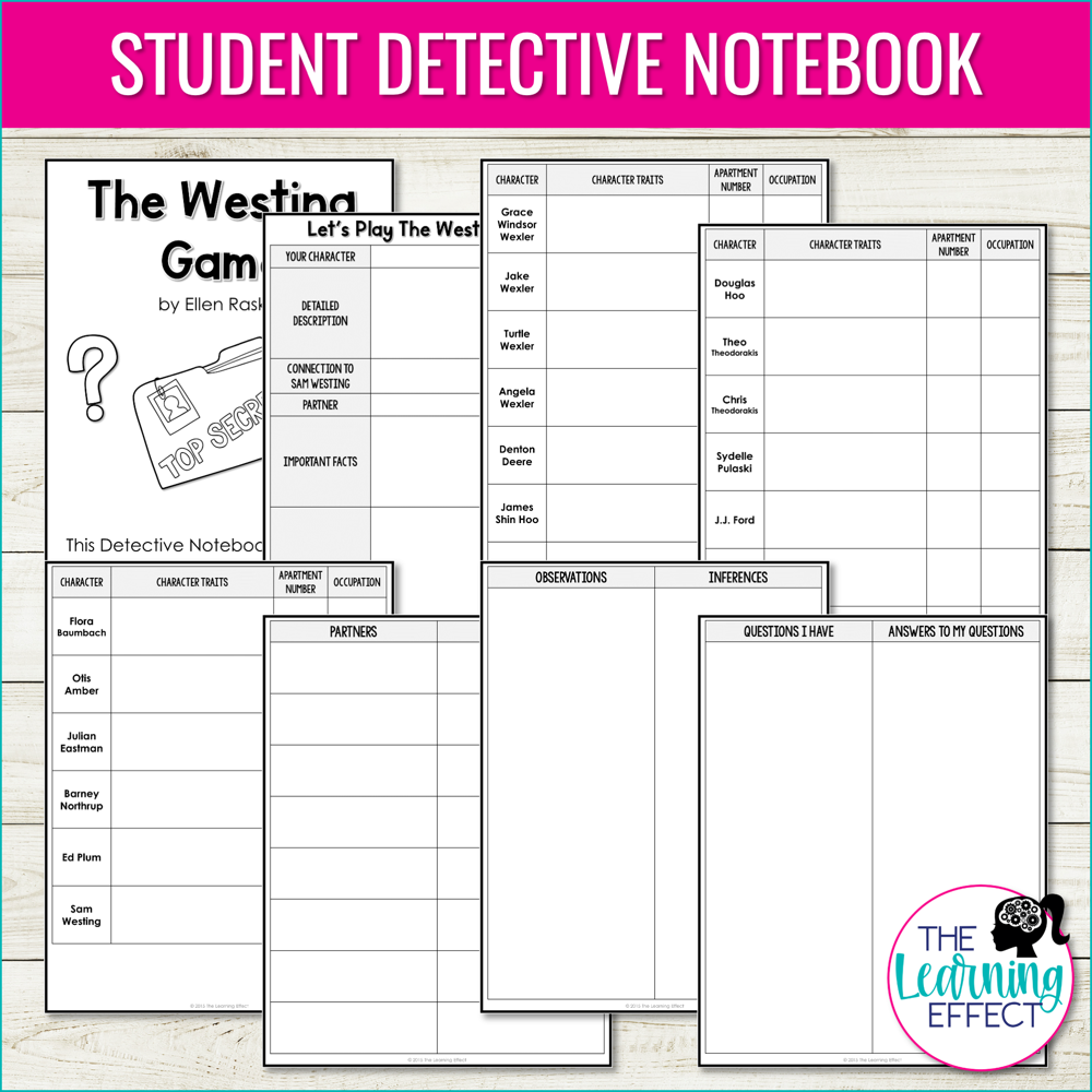 The Westing Game Novel Study Activities | Detective Notebook & Final Project