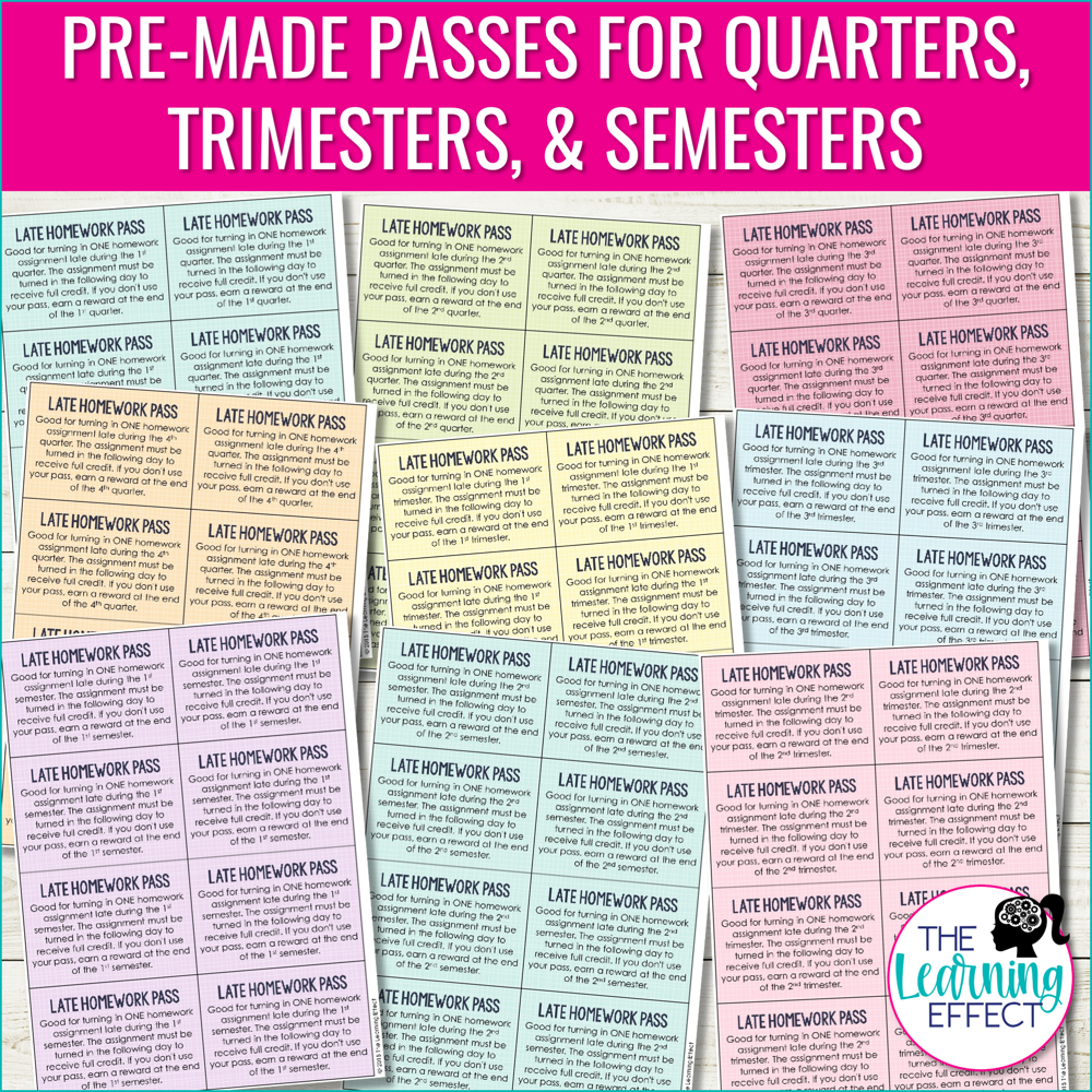 Late Missing Homework Passes Editable | Student Classroom Management Incentive