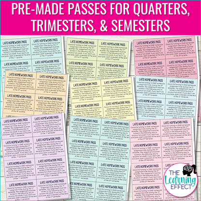 Late Missing Homework Passes Editable | Student Classroom Management Incentive