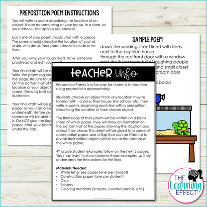 Preposition Poetry Activity | ELA Grammar Project | Upper Elementary Writing