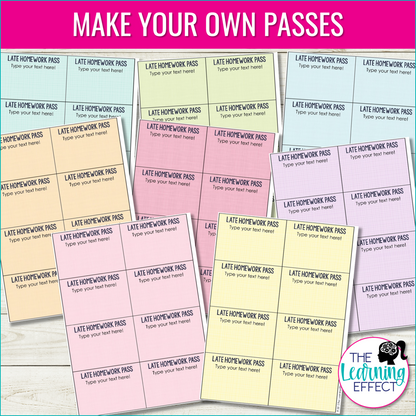 Late Missing Homework Passes Editable | Student Classroom Management Incentive