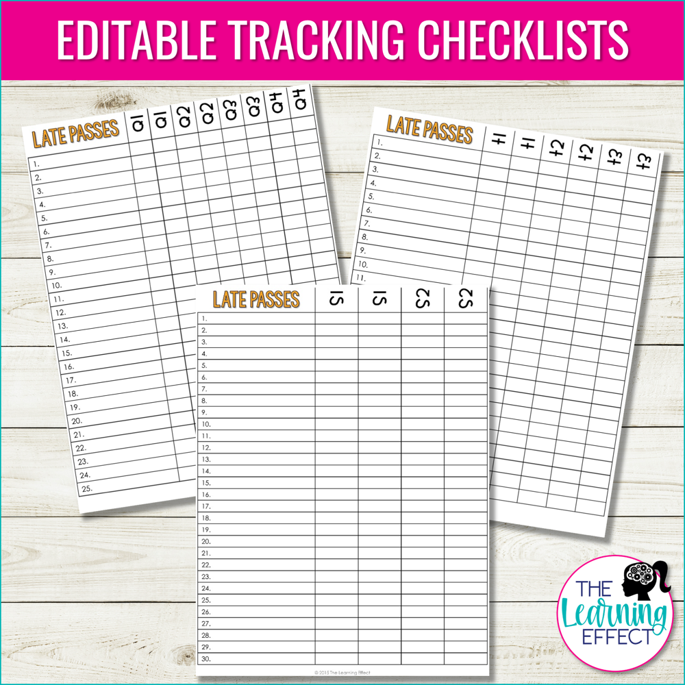 Late Missing Homework Passes Editable | Student Classroom Management Incentive