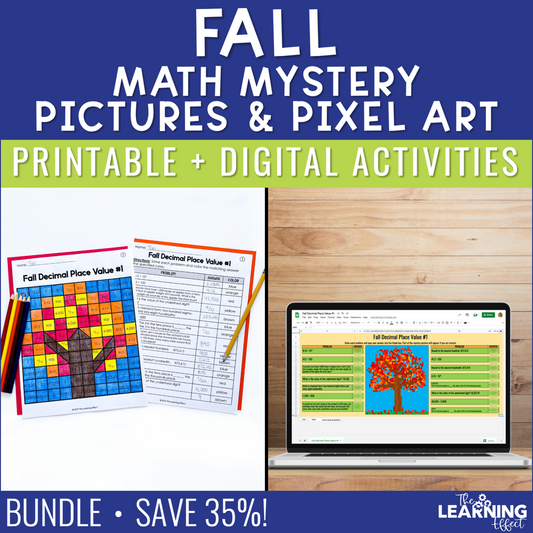 Fall Math Activities Color by Number and Pixel Art BUNDLE