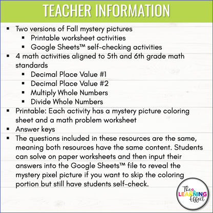 Fall Math Activities Color by Number and Pixel Art BUNDLE