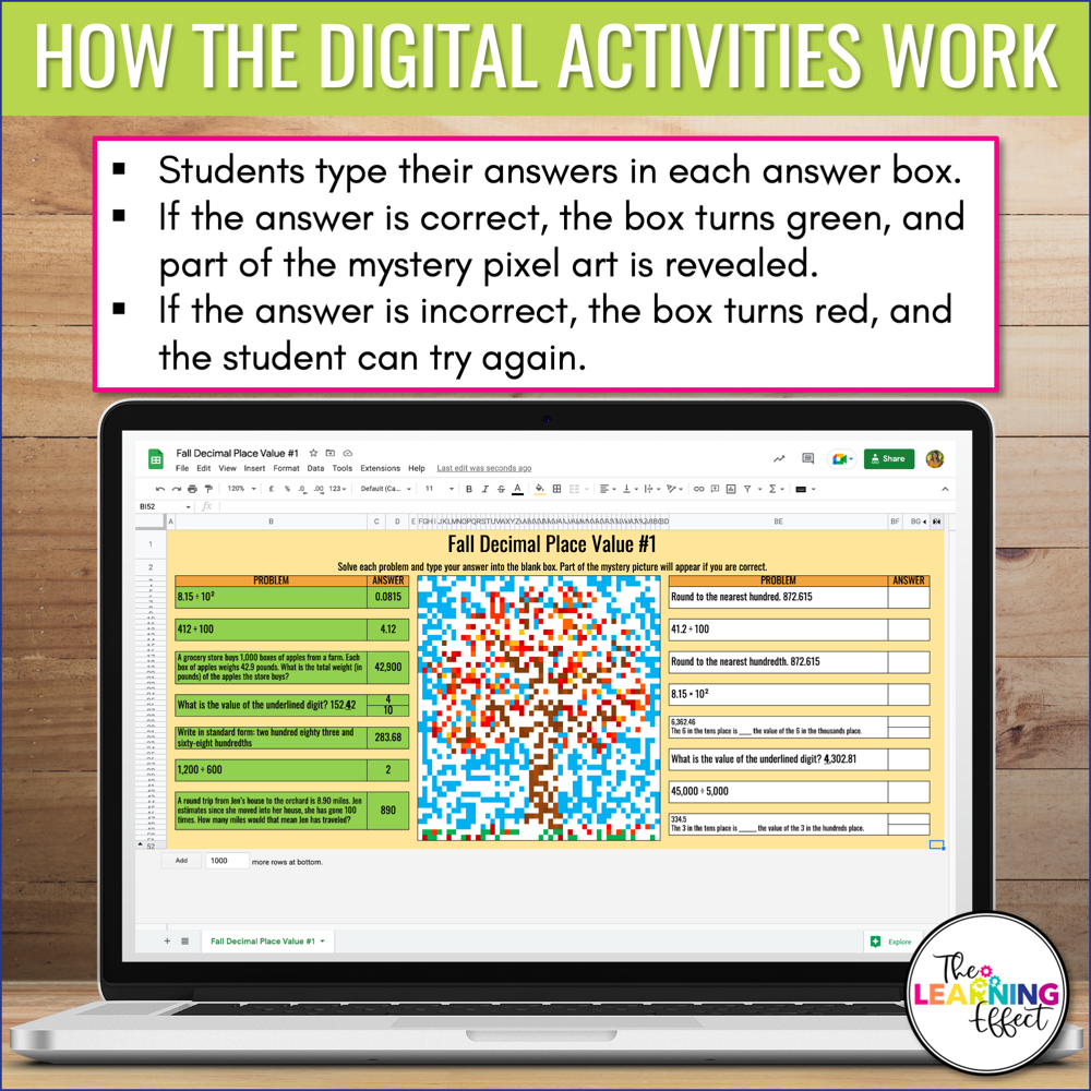 Fall Math Activities Color by Number and Pixel Art BUNDLE