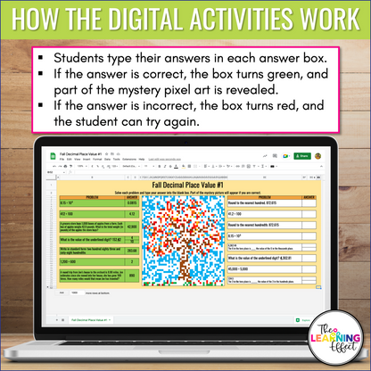 Fall Math Activities Color by Number and Pixel Art BUNDLE