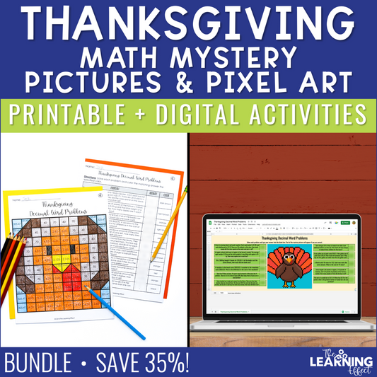 Thanksgiving Math Activities Color by Number and Pixel Art BUNDLE