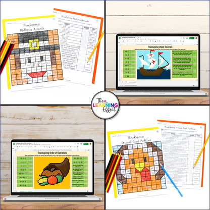 Thanksgiving Math Activities Color by Number and Pixel Art BUNDLE