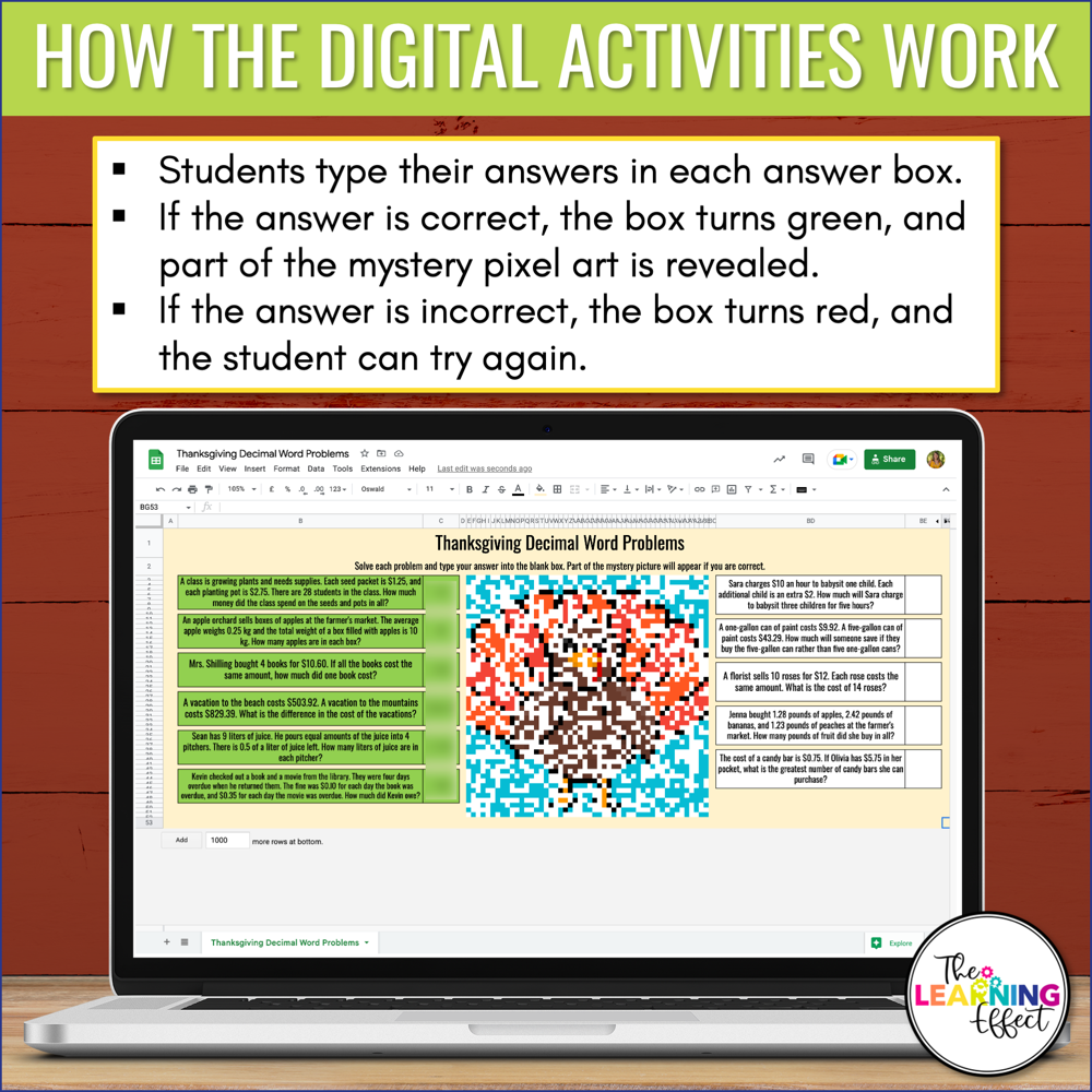 Thanksgiving Math Activities Color by Number and Pixel Art BUNDLE