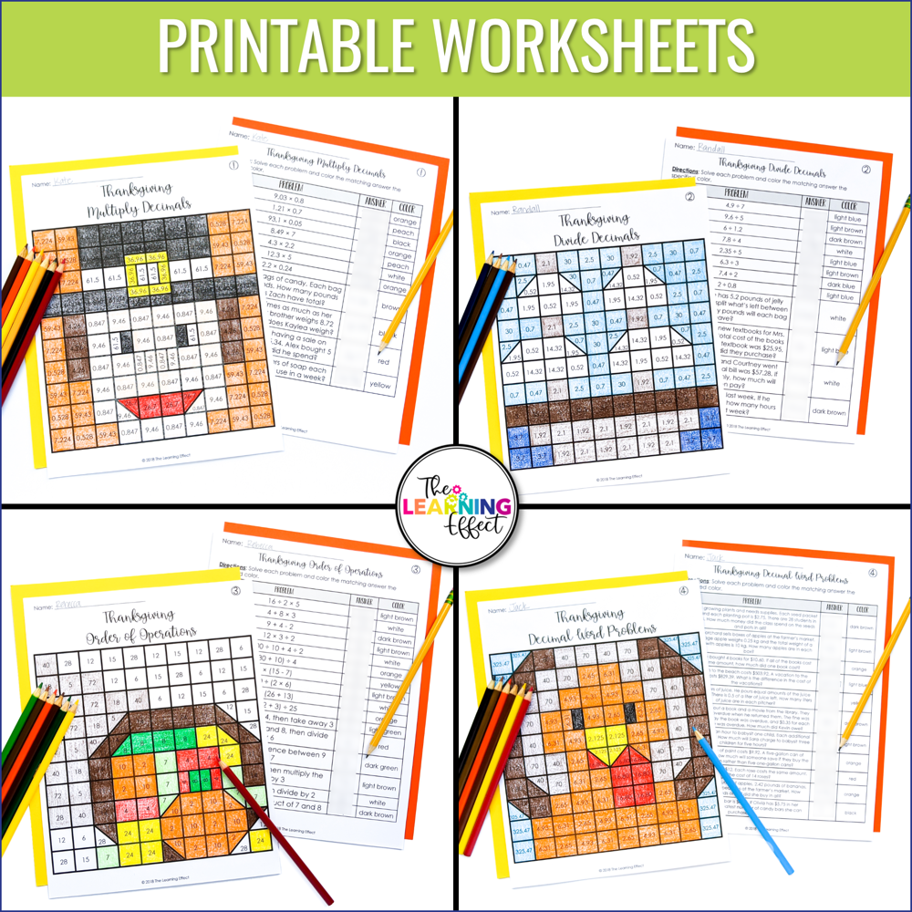 Thanksgiving Math Activities Color by Number and Pixel Art BUNDLE