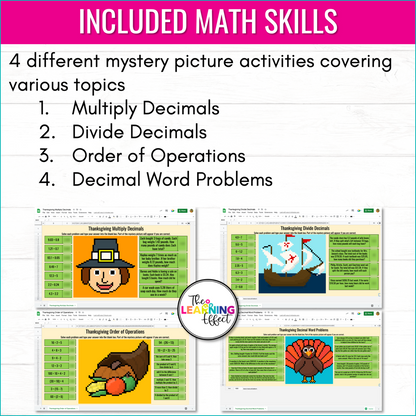 Thanksgiving Math Activities Digital Pixel Art | Decimals, Order of Operations