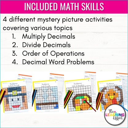 Thanksgiving Math Activities Mystery Picture Worksheets | Decimals