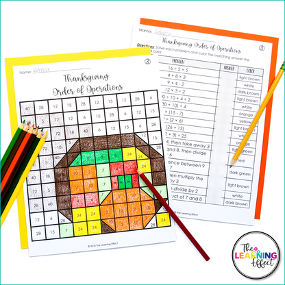 Thanksgiving Math Activities Mystery Picture Worksheets | Decimals